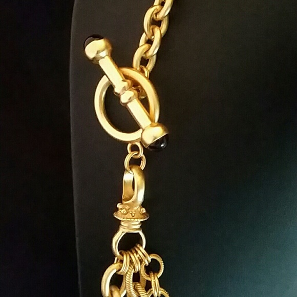 Gold Chunky Chain Necklace Layered Toggle Clasp Matte Finish Rolo Heavy - Picture 2 of 5